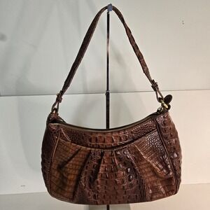 Brahmin Rich Brown Croc-Embossed Shoulder Bag